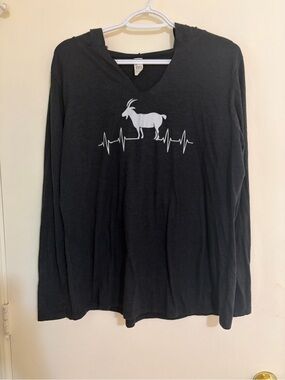 District Black Long-Sleeve Tee with White Goat Heartbeat Graphic